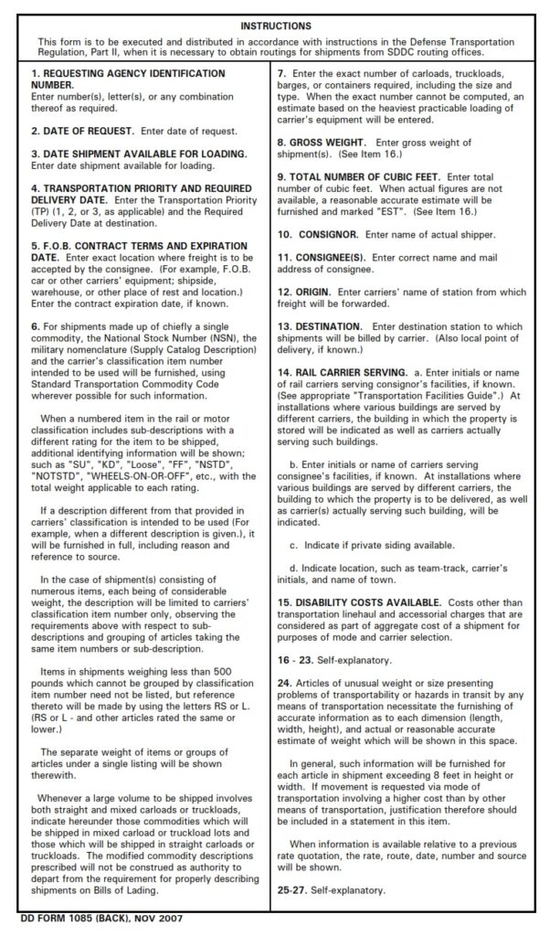 Dd Form Domestic Freight Routing Request And Order Dd Forms