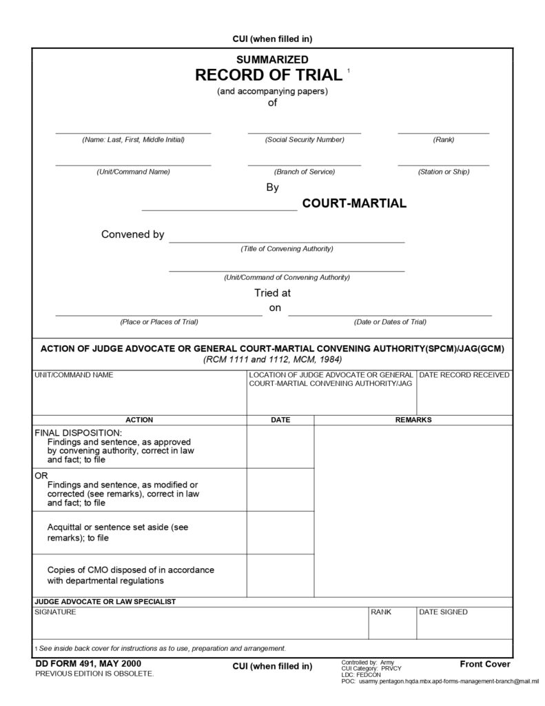 Dd Form Certified Record Of Trial Pages Only Page Only