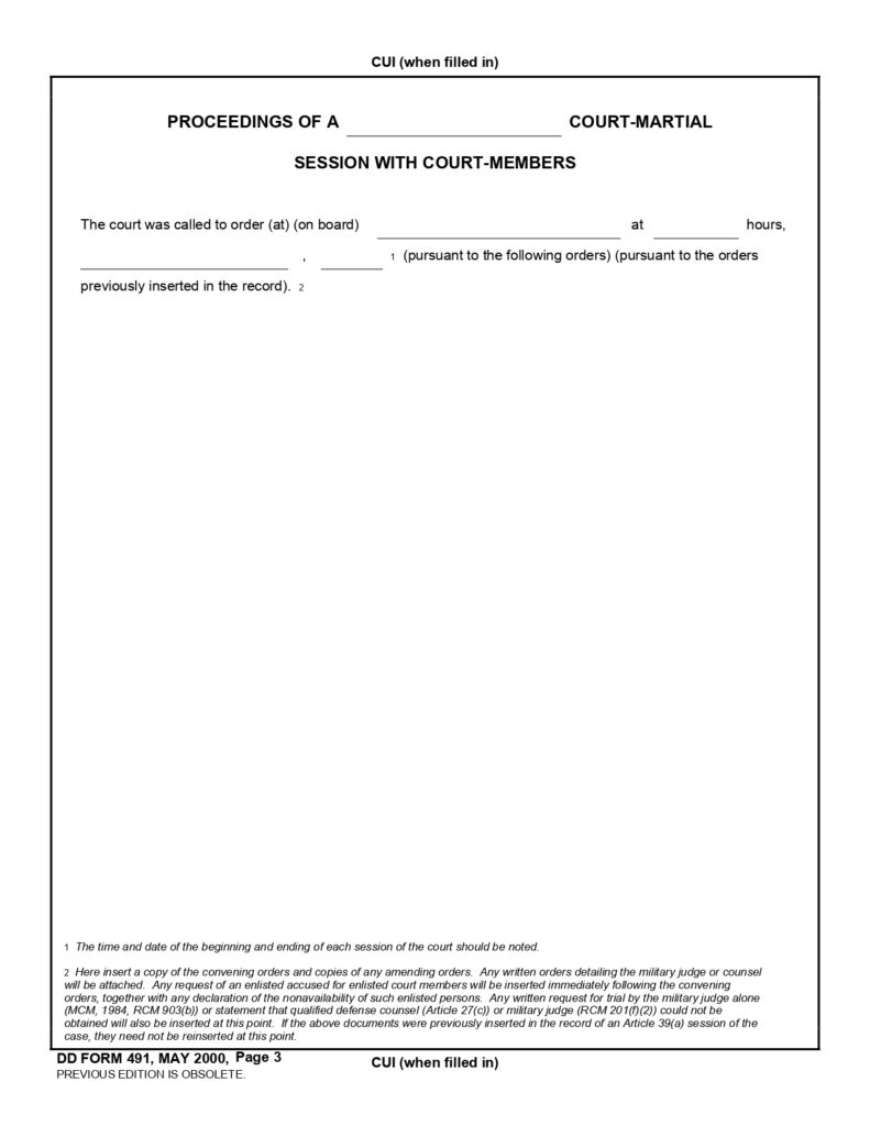 DD Form 491 Certified Record Of Trial Pages 1 4 Only Page 5 Only