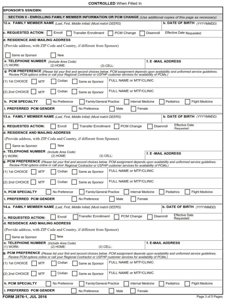 Dd Form Tricare Prime Enrollment Disenrollment And Primary