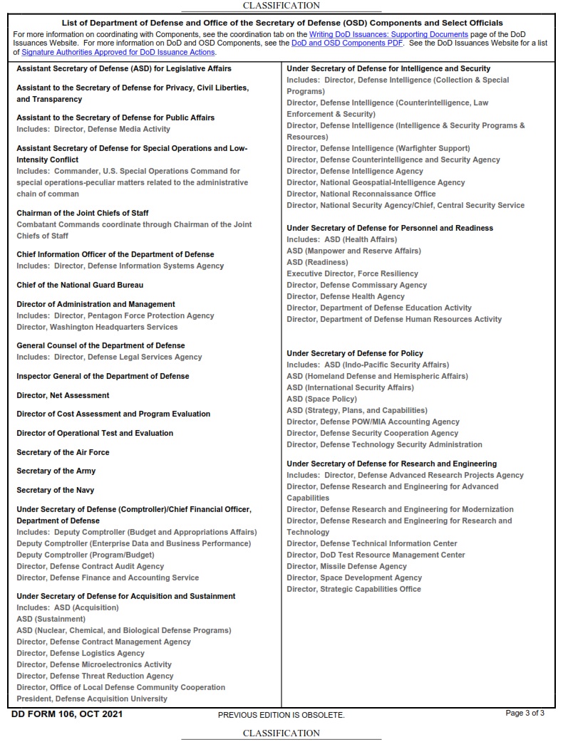 DD Form 106 DoD Issuances Program Coordination Initiation Sample