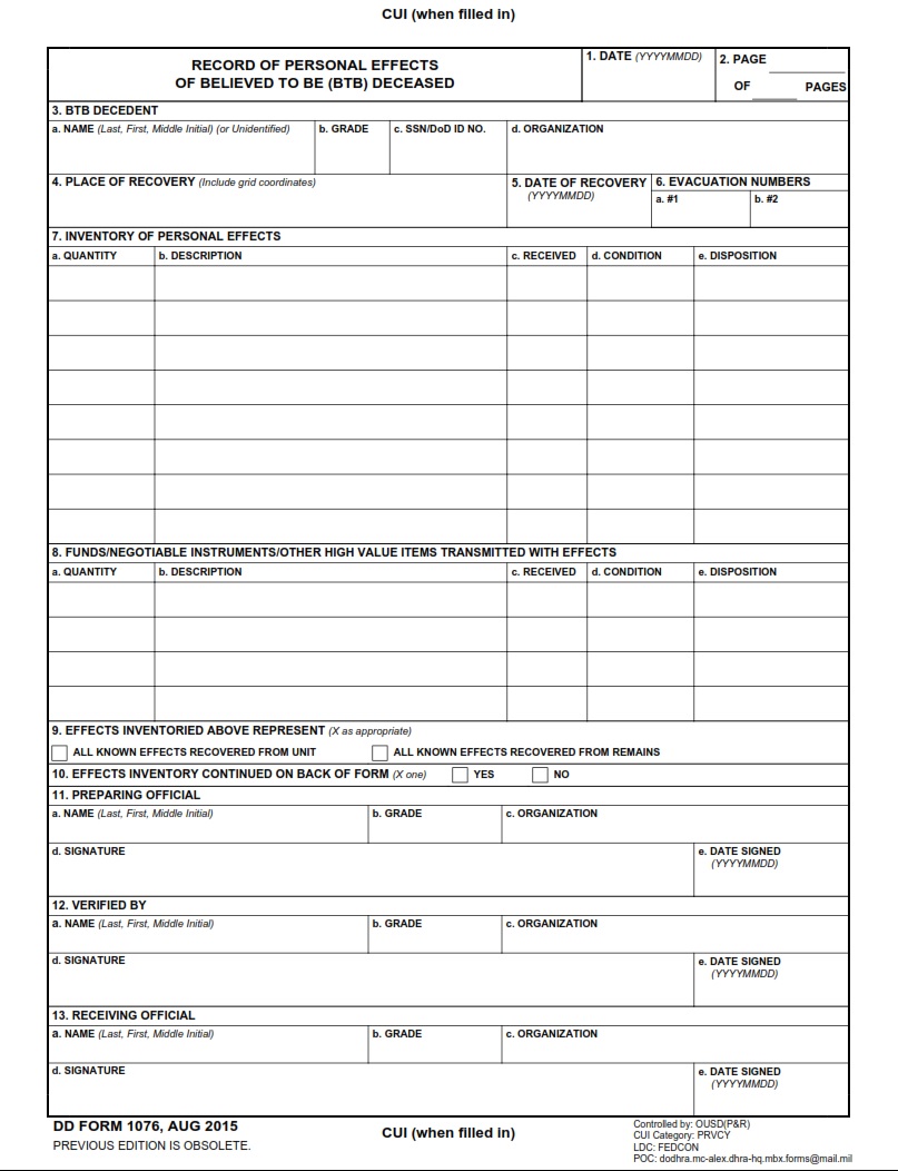 DD Form 1076 - Page 1