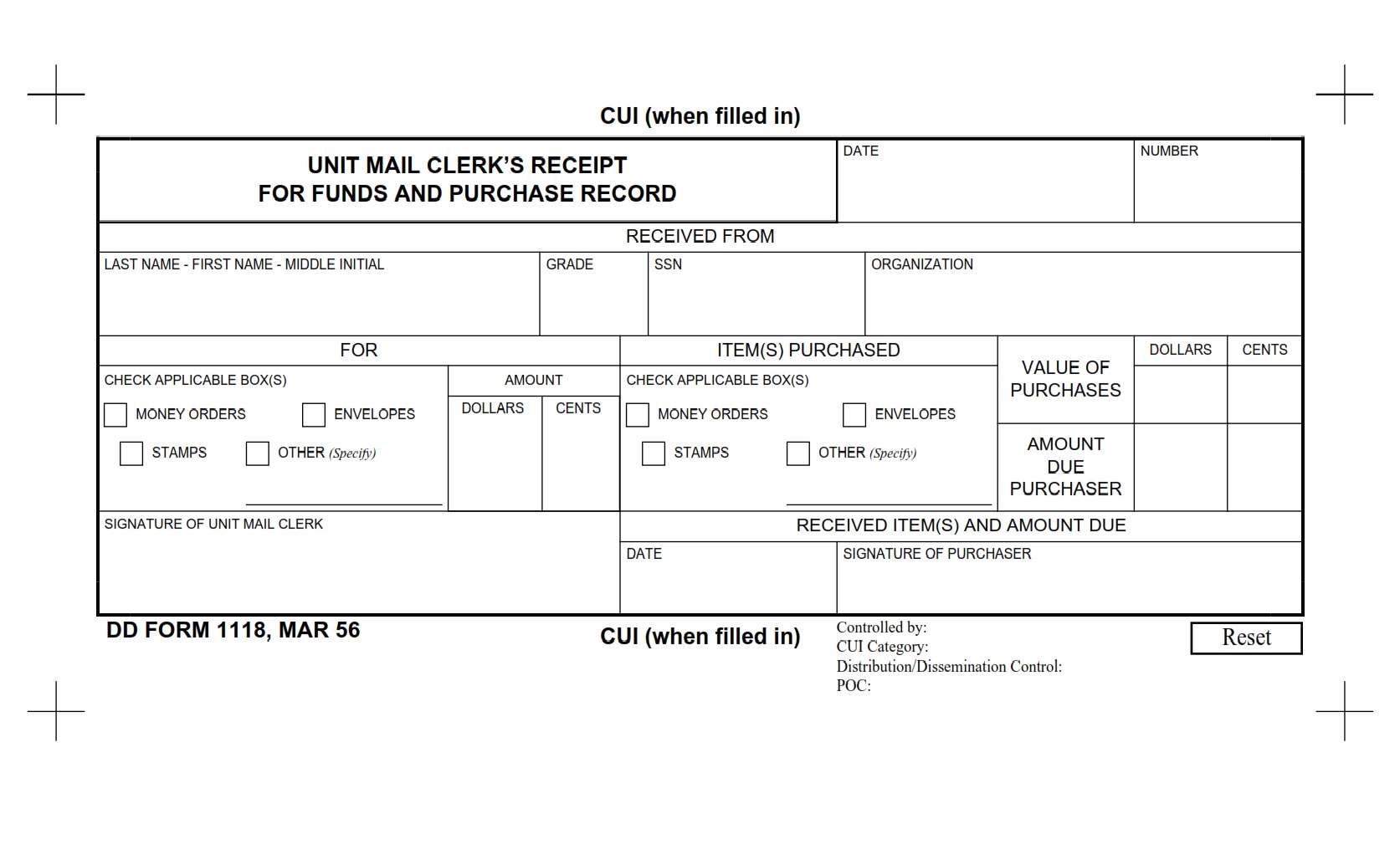 dd-form-1118-unit-mail-clerk-s-receipt-for-funds-and-purchase-record