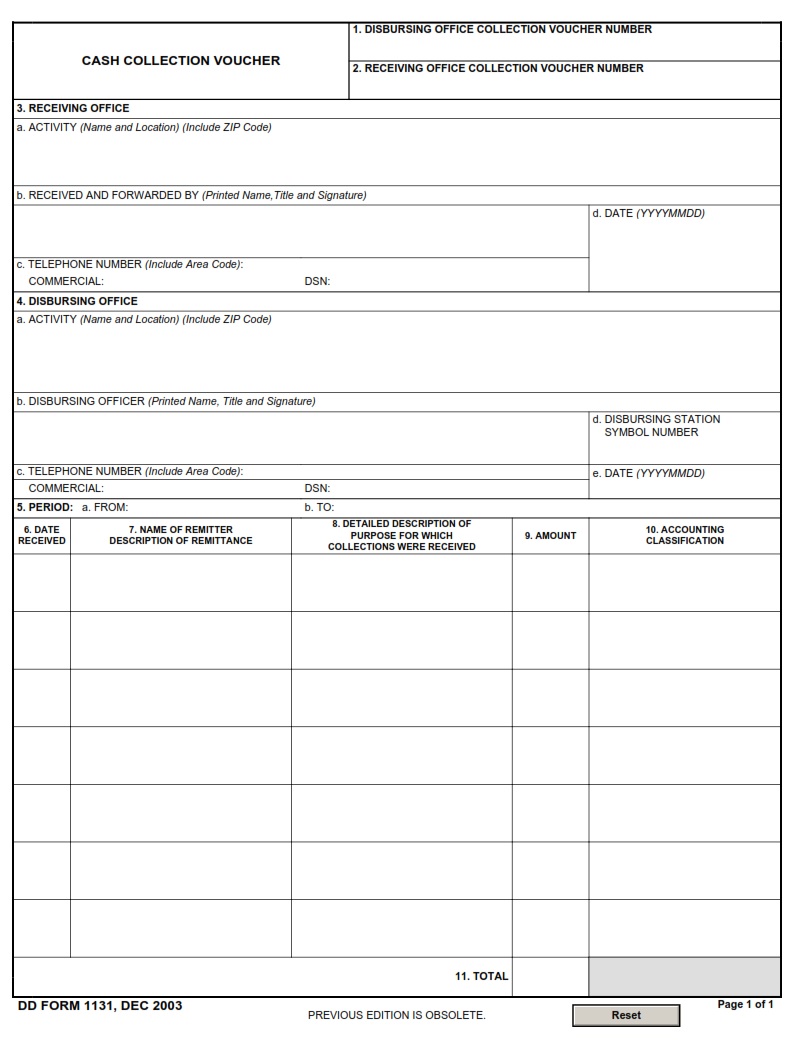 DD Form 1131 Cash Collection Voucher DD Forms