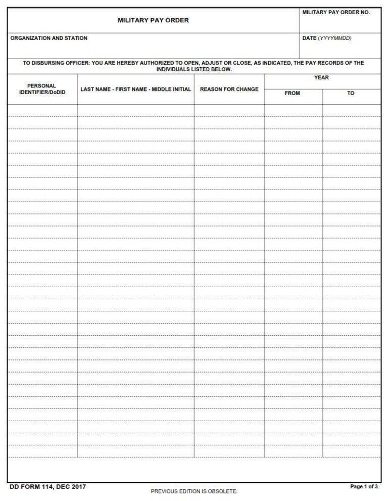 Dd Form 114 – Military Pay Order - Dd Forms