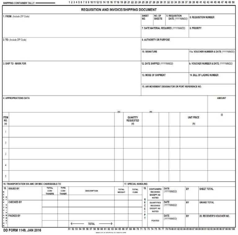 DD Form 1149 Requisition And Invoice Shipping Document DD Forms