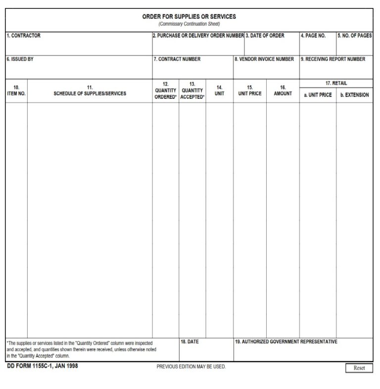 DD Form 1155C-1 – Order for Supplies or Services (Commissary ...