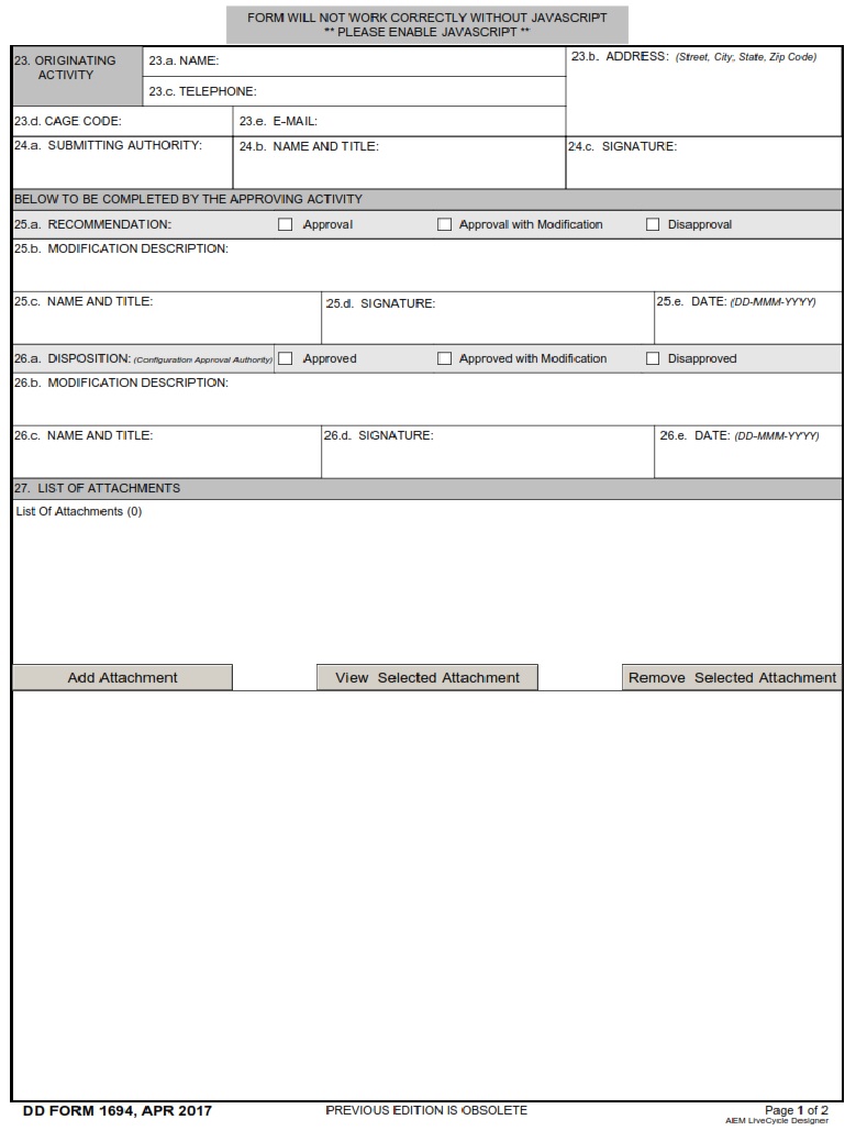 DD Form 1694 Request For Variance RFV DD Forms