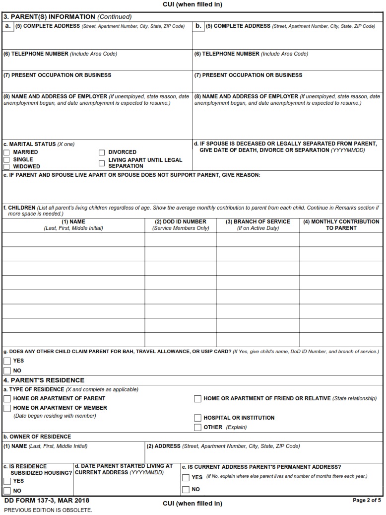 DD Form 137 3 Dependency Statement Parent Instructions DD Forms