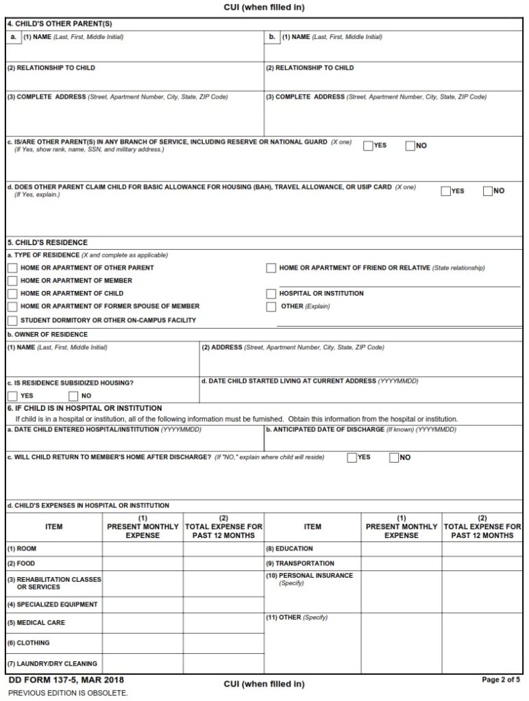 DD Form 137-5 – Dependency Statement – Incapacitated Child Over Age 21 ...