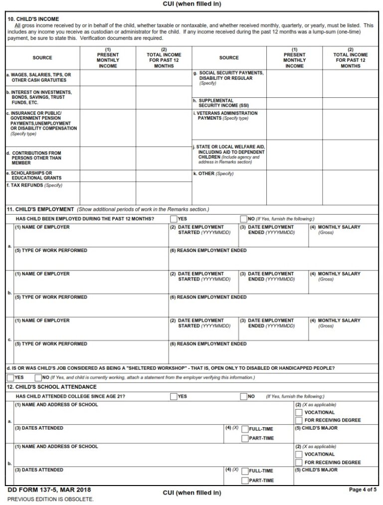 DD Form 137 5 Dependency Statement Incapacitated Child Over Age 21 Instructions DD Forms