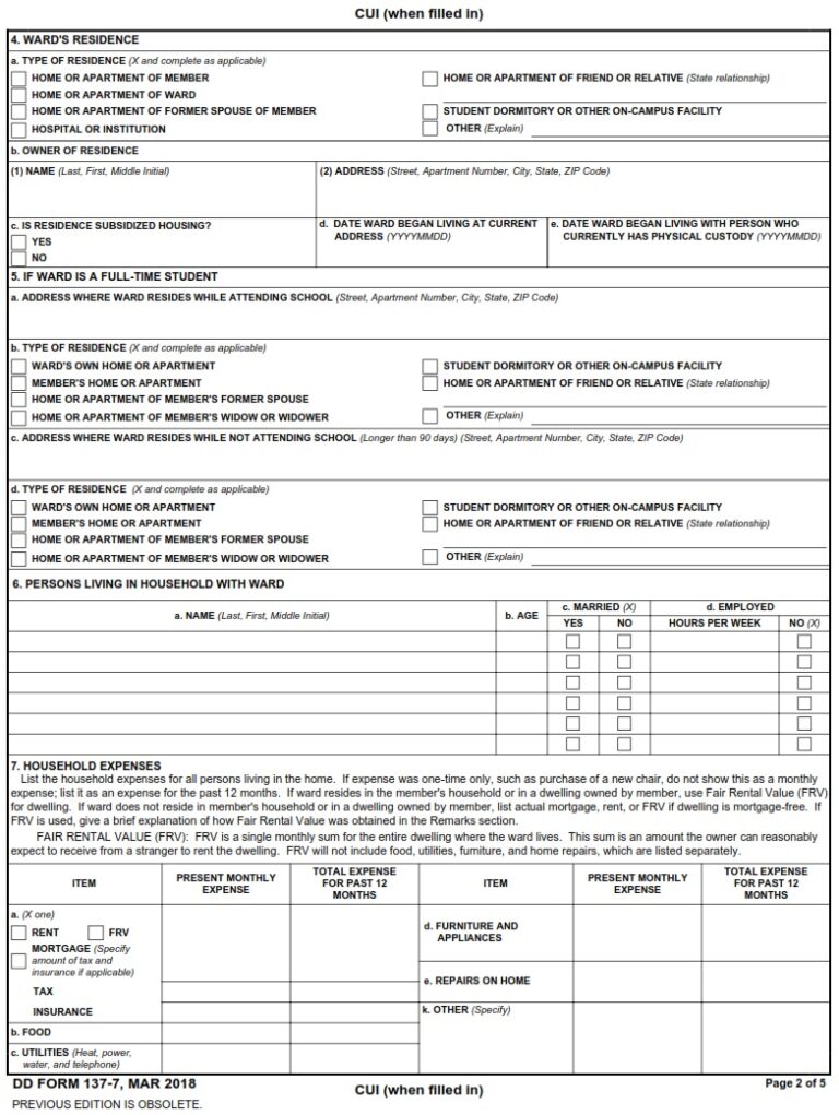 Dd Form 137-7 – Dependency Statement – Ward Of A Court (instructions 