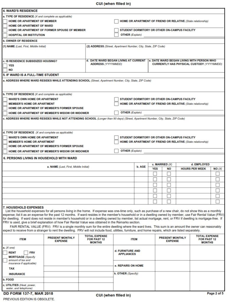 DD Form 137-7 – Dependency Statement – Ward of a Court (Instructions ...