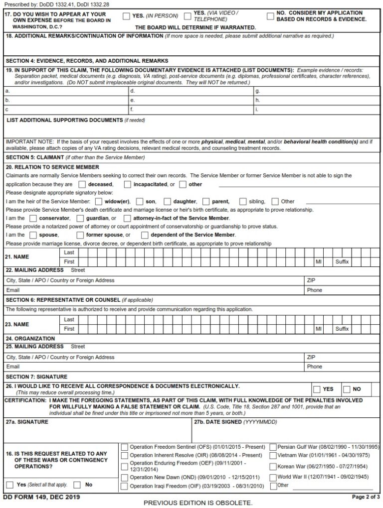 DD Form 149 – Application for Correction of Military Record Under the ...