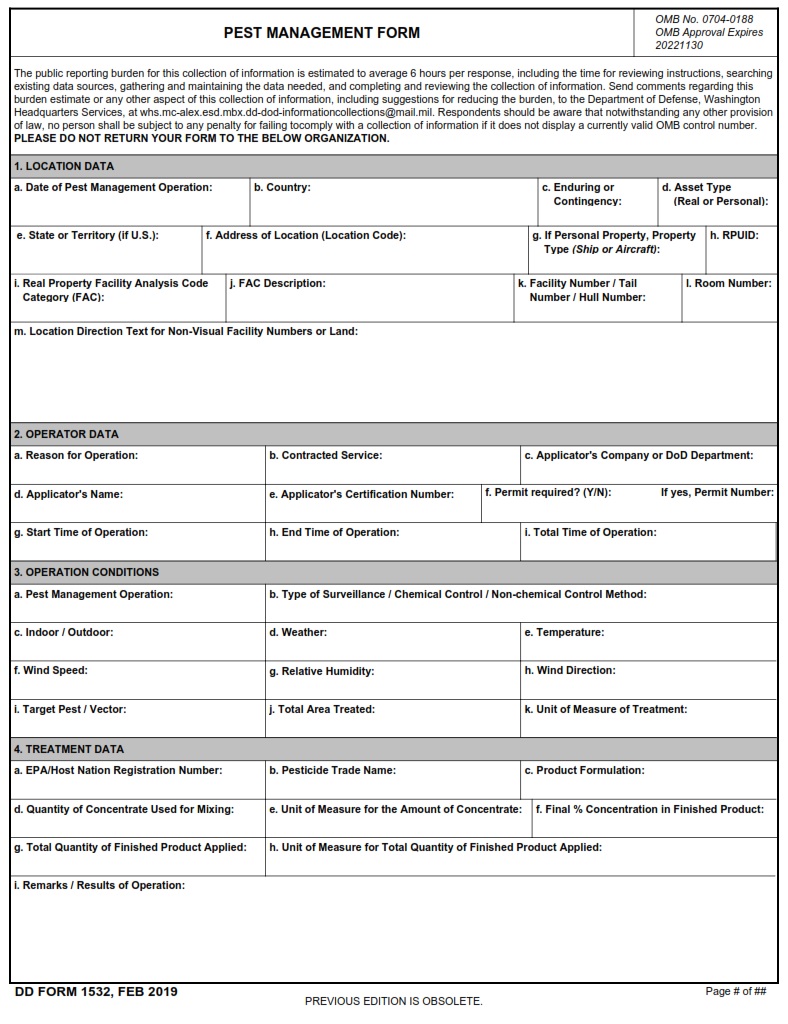 DD Form 1532 Pest Management Report DD Forms