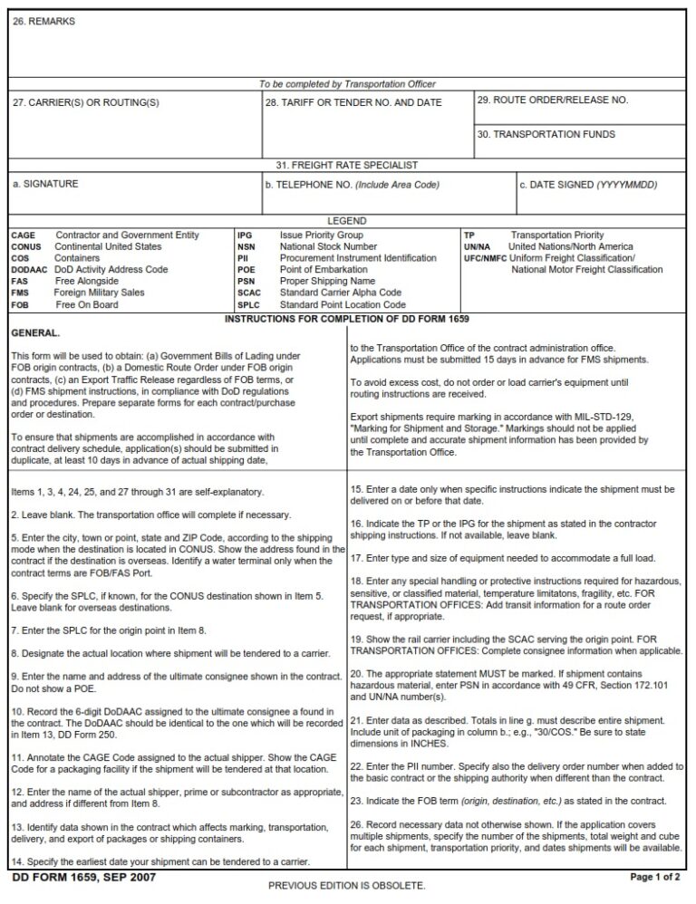 DD Form 1659 – Application for U.S. Government Shipping Documentation ...