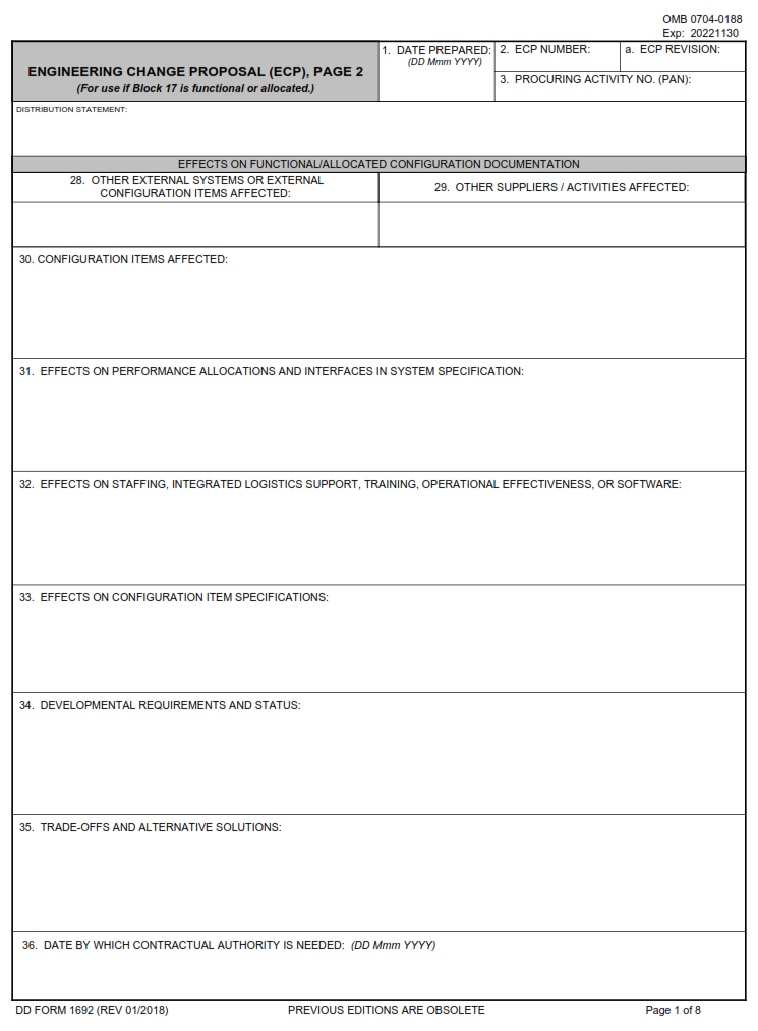 DD Form 1692 Engineering Change Proposal ECP Complete