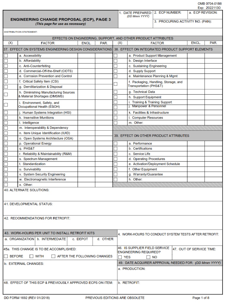 DD Form 1692 Engineering Change Proposal ECP Complete