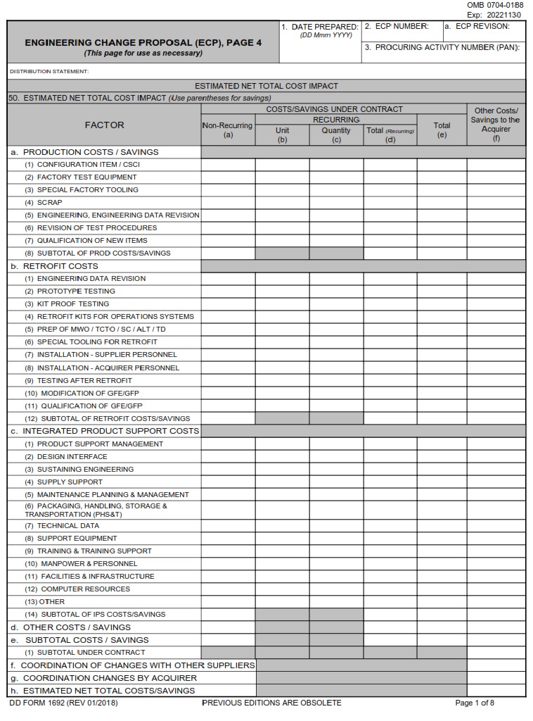 DD Form 1692 Engineering Change Proposal ECP Complete