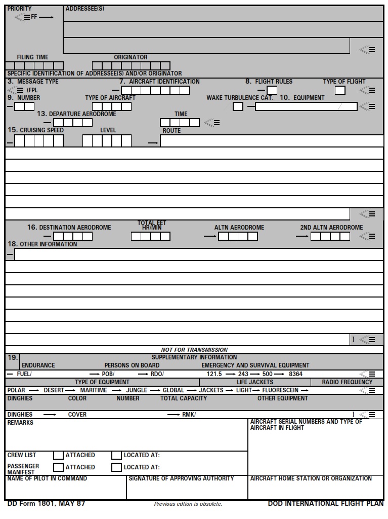 DD Form 1801 International Flight Plan DoD DD Forms