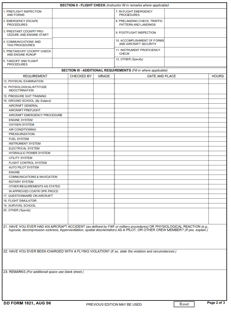 DD Form 1821 Contractor Crewmember Record DD Forms
