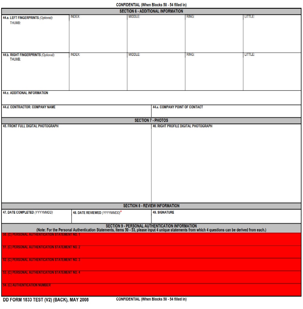 DD Form 1833 Isolated Personnel Report ISOPREP DD Forms