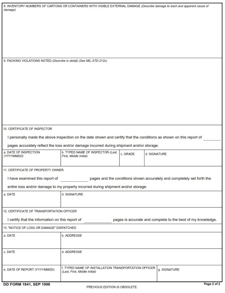 DD Form 1841 Government Inspection Report DD Forms