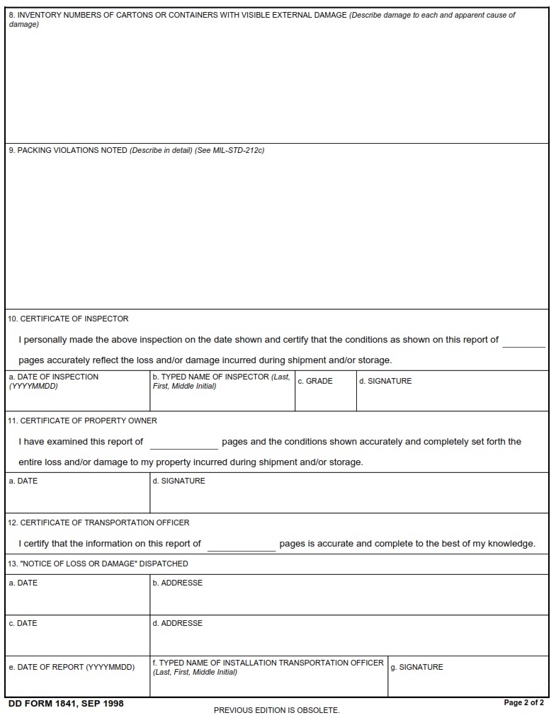 DD Form 1841 Government Inspection Report DD Forms