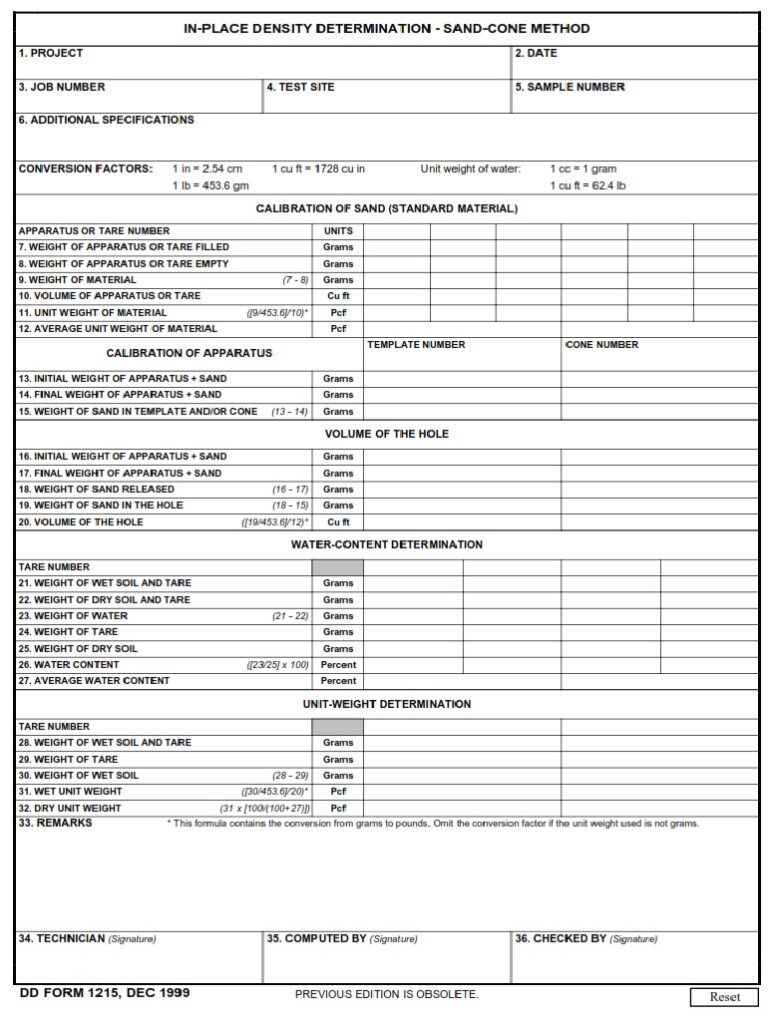 DD Form 1215 In Place Density Determination Sand Cone Method DD Forms dd-form-1215-in-place-density-determination-sand-cone-method-dd-forms