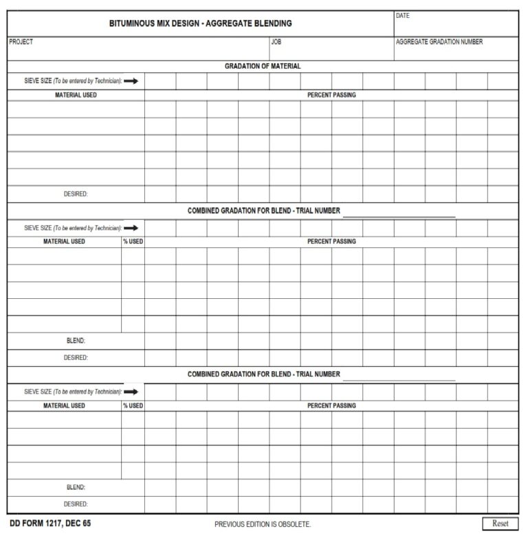 DD Form 1217 – Bituminous Mix Design-Aggregate Blending - DD Forms