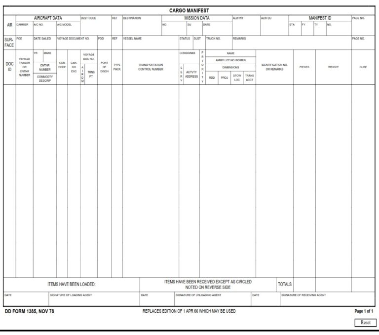 DD Form 1385 – Cargo Manifest - DD Forms