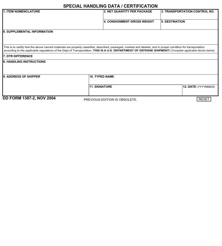 DD Form 1387 Military Shipment Label DD Forms