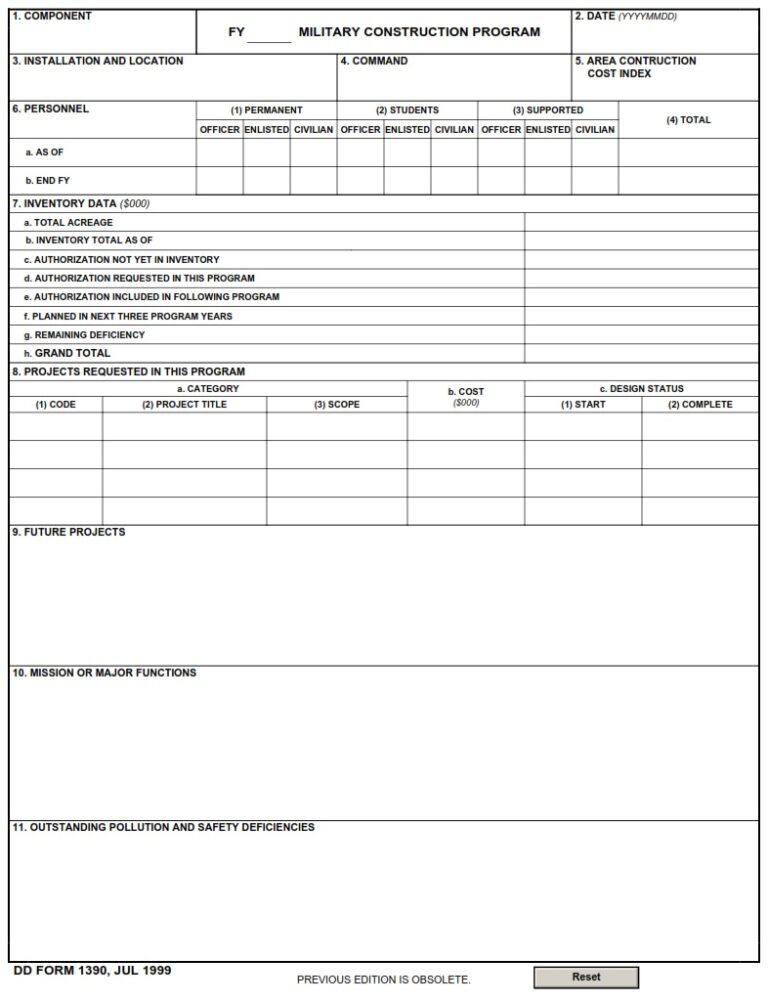 DD Form 1390 – FY ____ Military Construction Program - DD Forms