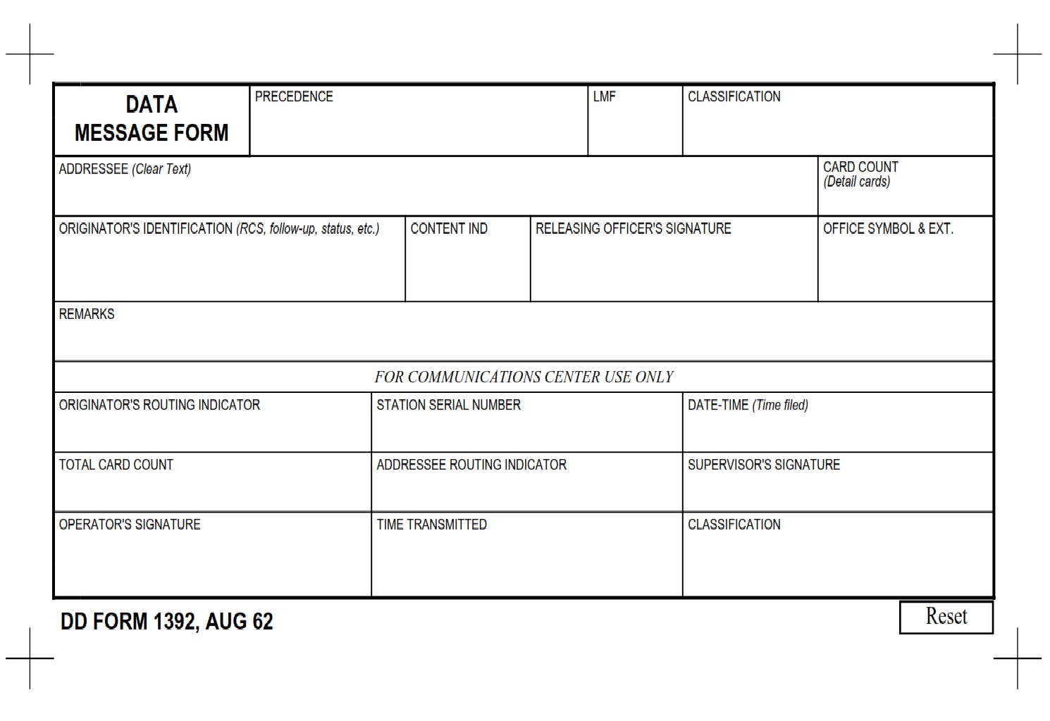 DD Form 1392 Data Message Form DD Forms