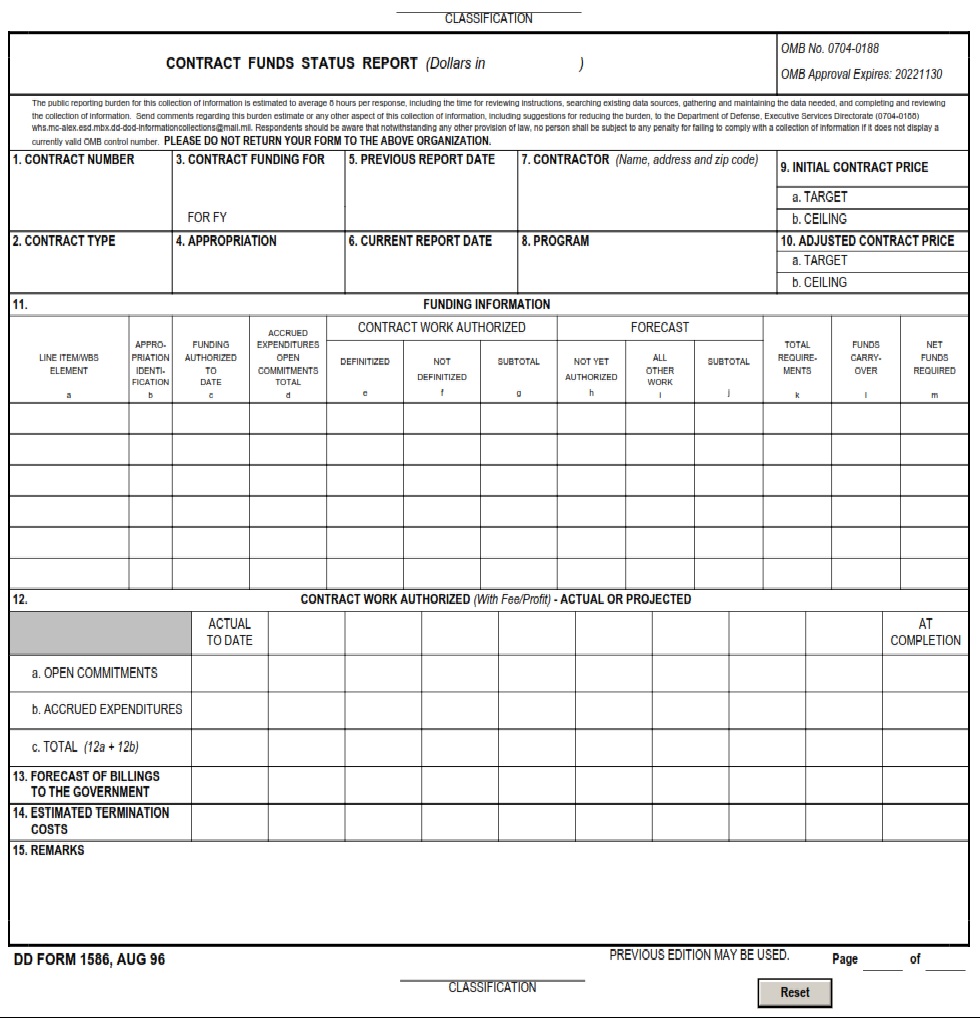 DD Form 1586 Contract Funds Status Report DD Forms