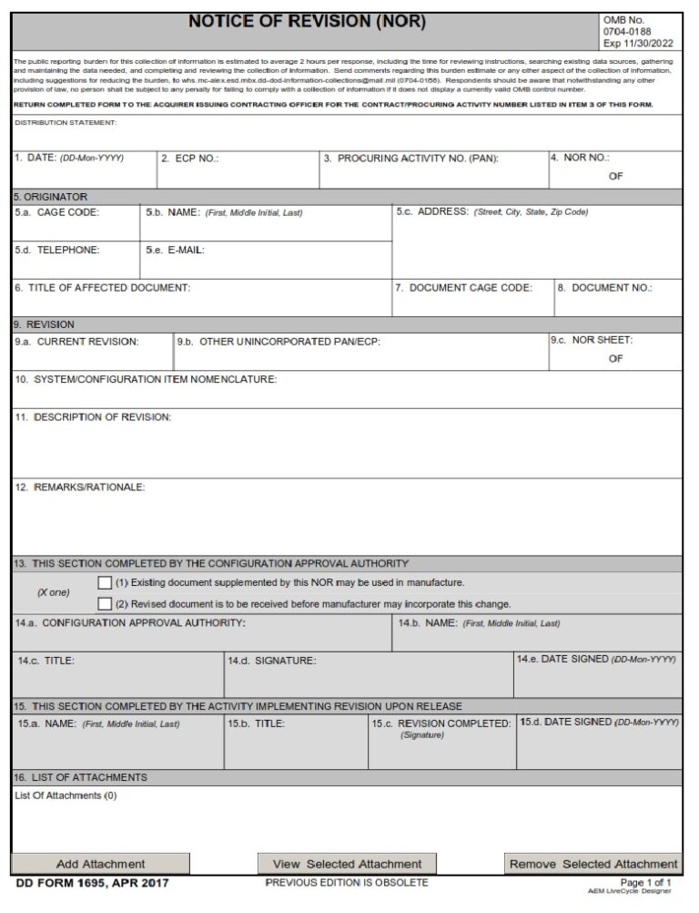 DD Form 1695 – Notice of Revision (NOR) - DD Forms