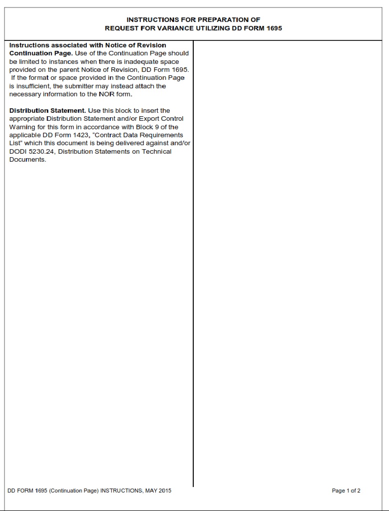 DD Form 1695c Notice Of Revision NOR Continuation Sheet DD Forms
