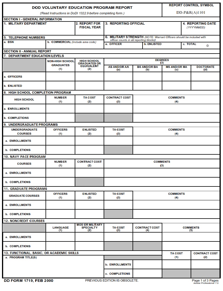 DD Form 1719 Voluntary Education Program Report DD Forms