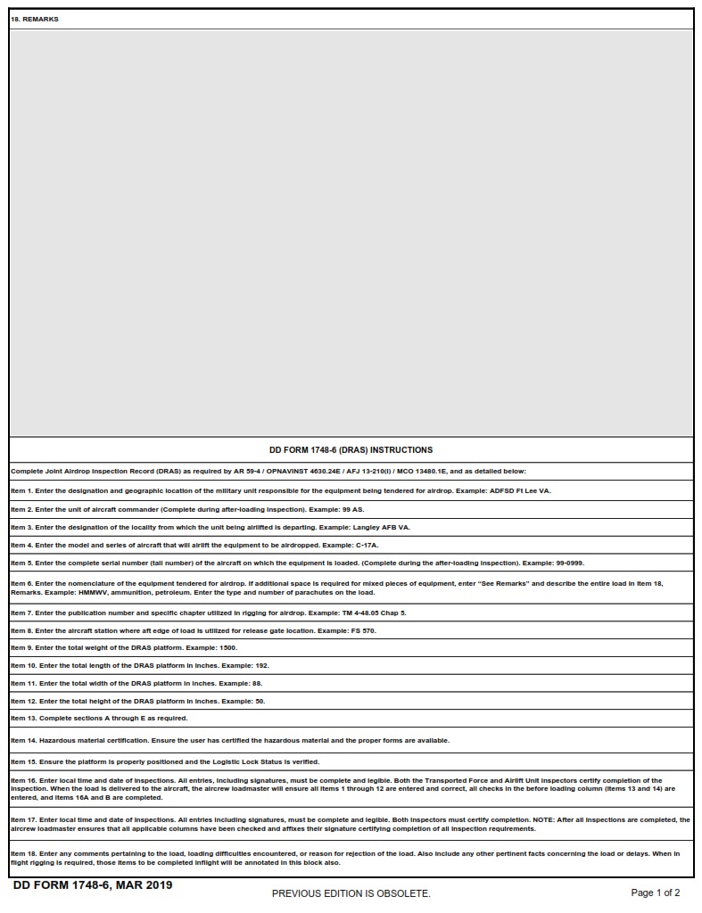 DD Form 1748 6 Joint Airdrop Inspection Record DRAS DD Forms