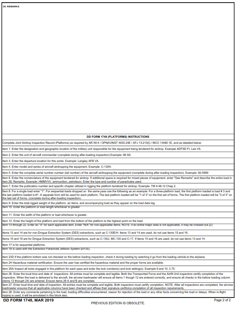 DD Form 1748 Joint Airdrop Inspection Record Platforms DD Forms