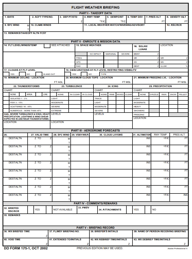 DD Form 175 1 Flight Weather Briefing DD Forms