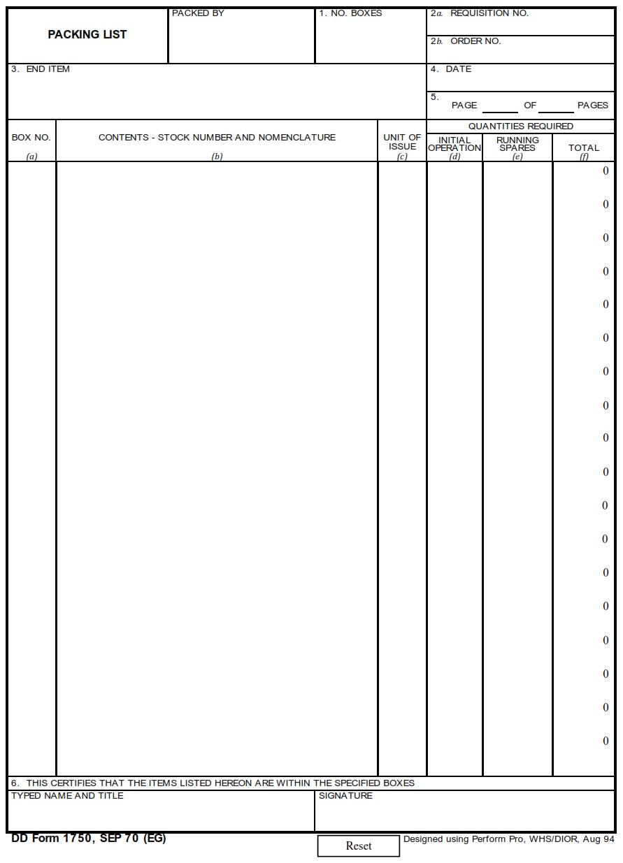DD Form 1750 - Page 1