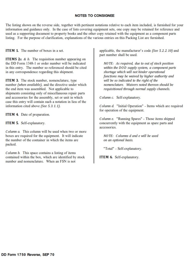 DD Form 1750 Packing List DD Forms