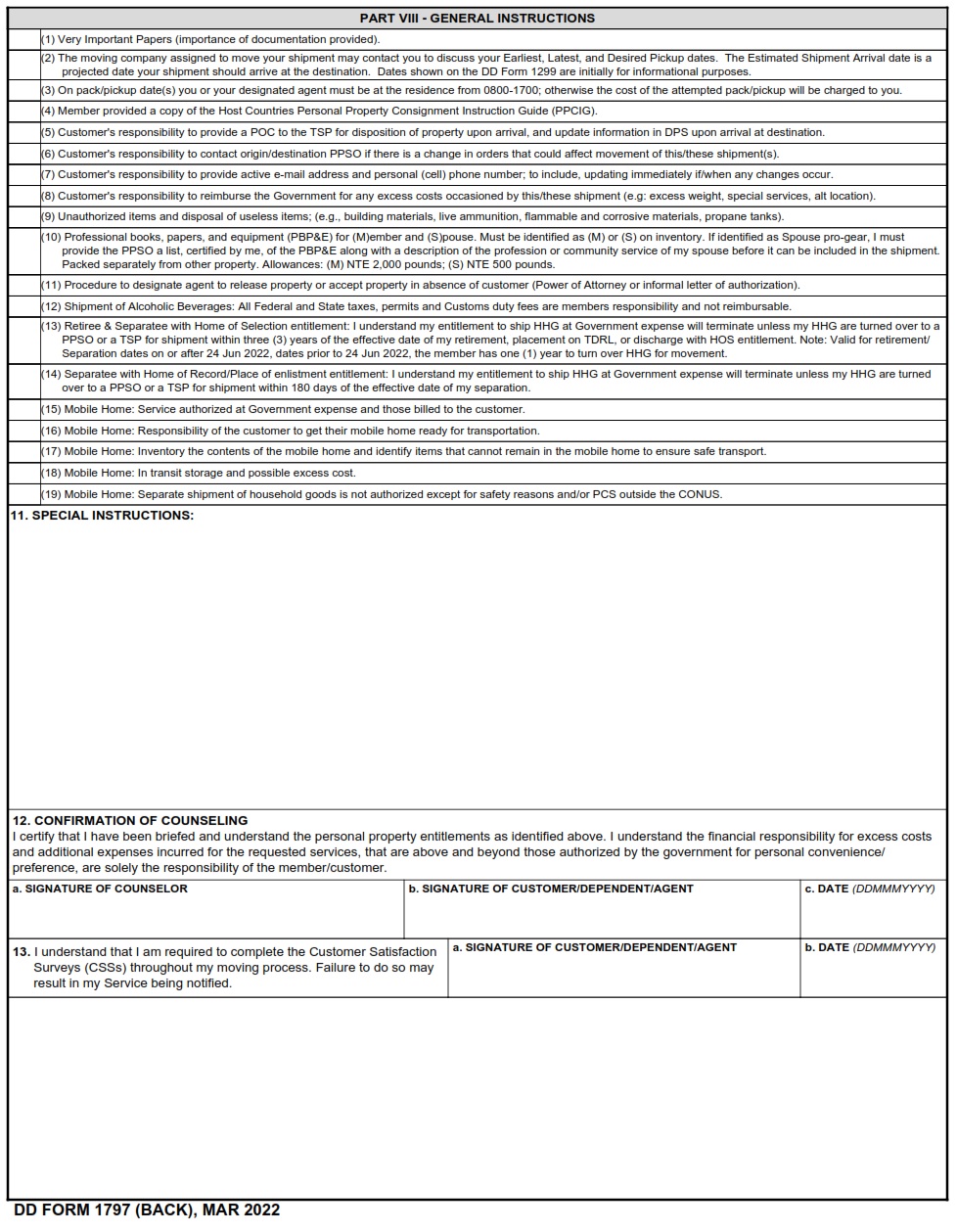 DD Form 1797 Personal Property Counseling Checklist DD Forms
