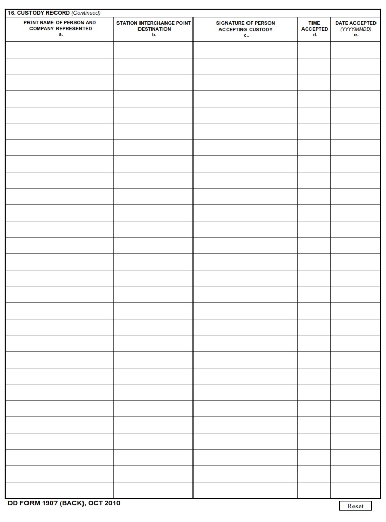 DD Form 1907 Signature And Tally Record DD Forms