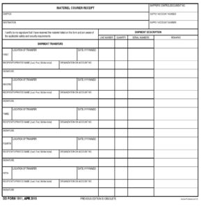 DD Form 1911 – Materiel Courier Receipt - DD Forms