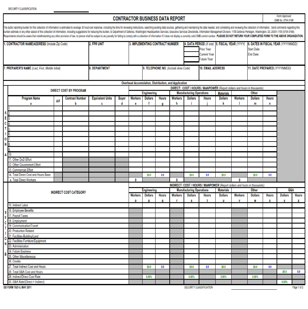 DD Form 1921 3 Contractor Business Data Report DD Forms