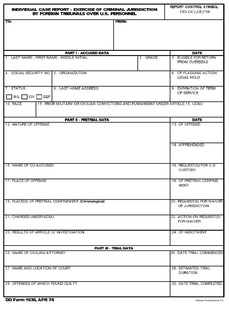 DD Form 1936 Individual Case Report DD Forms