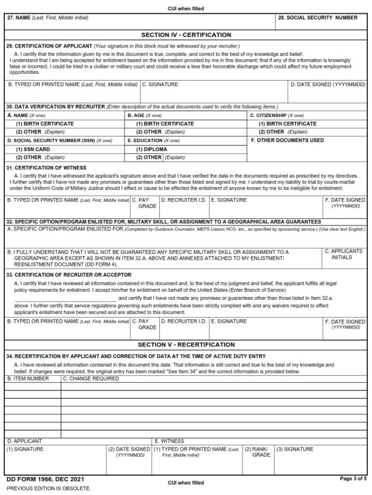 Dd Form 1966 Record Of Military Processing Armed Forces Of The