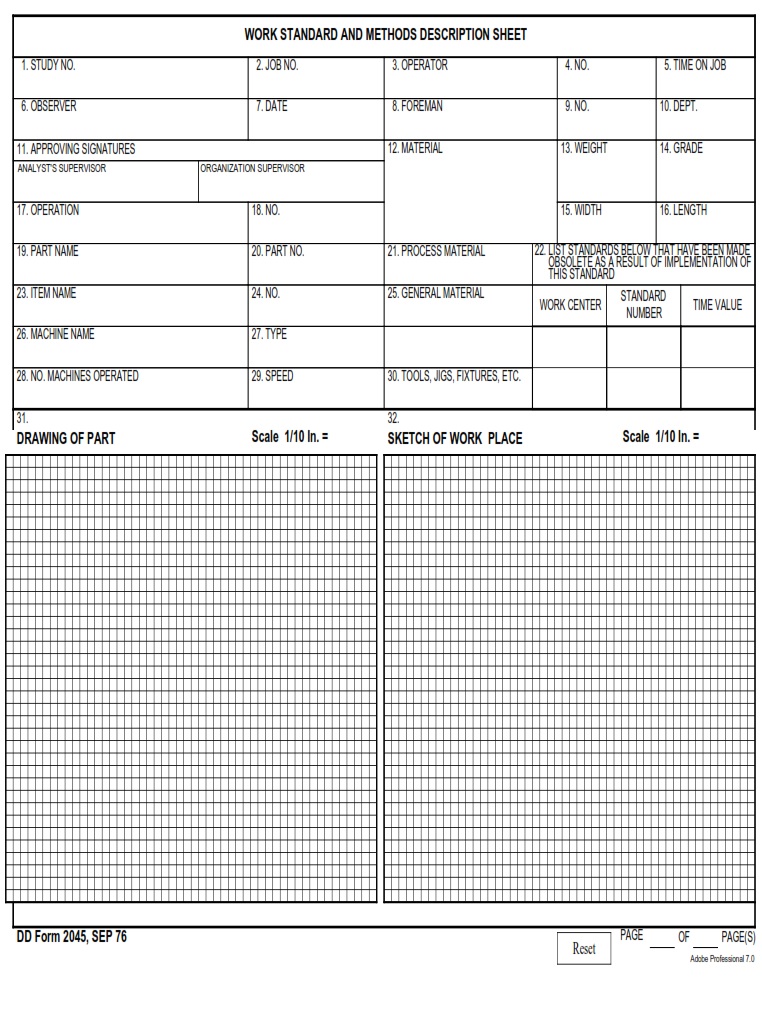 DD Form 2045 Work Standard And Methods Description Sheet DD Forms